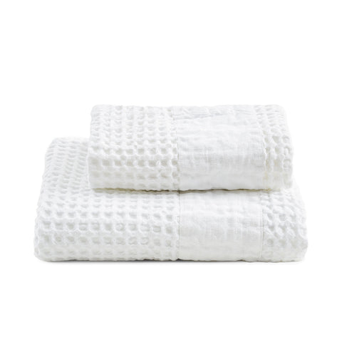 BIANCOPERLA Set Asciugamani da bagno per viso e ospite nido d'ape in cotone e lino bianco