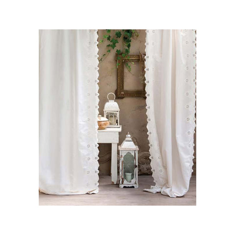 BLANC MARICLO' Set of 2 curtain panels with white cotton and linen lace 140x290 cm