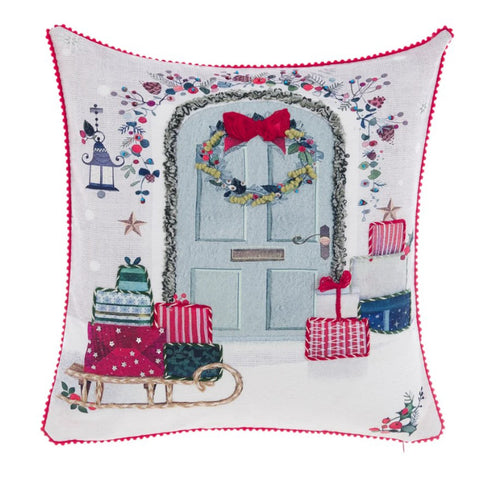 Blanc Mariclò Christmas cotton cushion with print and embroidery 45x45 cm