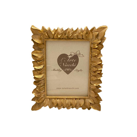 L'ARTE DI NACCHI Cornice portafoto con decoro foglie resina oro 17,5x3x22,5 cm