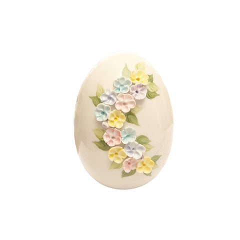 SBORDONE Uovo con fiori chiari artigianale decoro pasquale in porcellana h10 cm