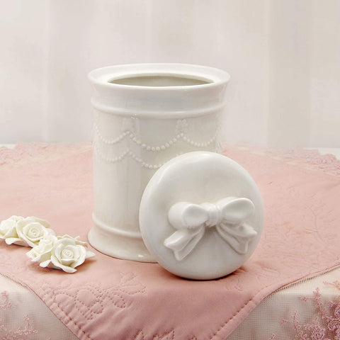 CUDDLES AT HOME Jar with lid BOW with white ceramic bow Ø12 H17cm