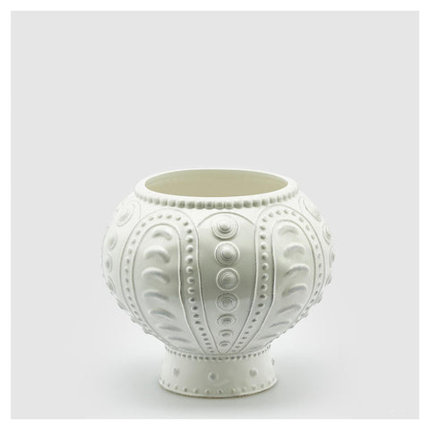 EDG Enzo de Gasperi Vase d'intérieur bas arrondi, porte-fleurs "Atlantis" en céramique avec ornements en relief à effet antique, vintage classique 2 variantes
