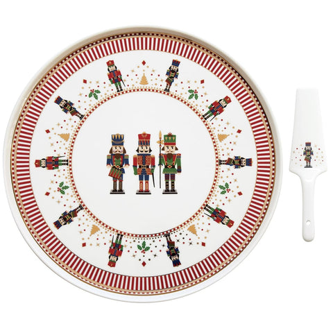 EASY LIFE Porcelain cake plate NUTCRACKER with white and red spatula Ø 32 cm