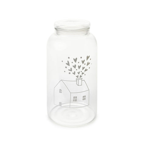 FABRIC CLOUDS Jar in borosilicate with house decoration with hearts H 13x22 cm
