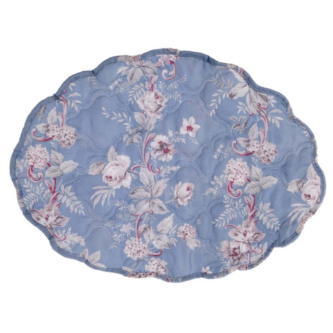 BLANC MARICLO' Set 2 sets de table ovales bleu ciel fleurs roses 35x48 cm