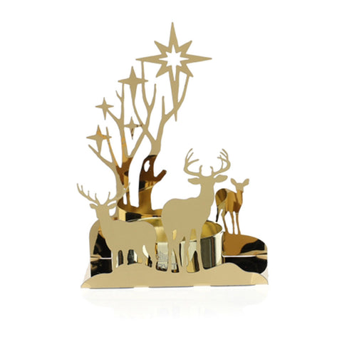 HERVIT Christmas candle holder with openwork deer in gold-plated metal 8,5x5,5x12cm