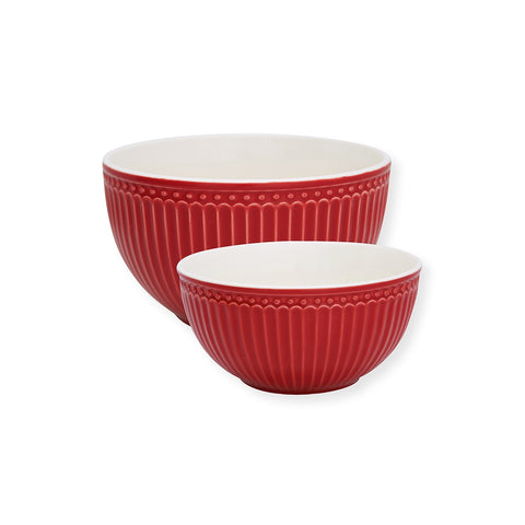 GREENGATE Set 2 serving bowls ALICE corrugated red porcelain 2 sizes