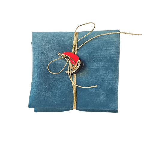 Lena's Flowers Clutch bag in teal velvet with boat pin made in Italy 20x10 cm