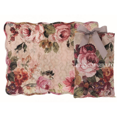 BLANC MARICLO' Set 2 placemats FRESCO doilies with pink flowers 120gsm 35x45
