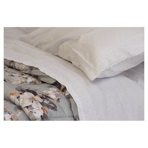 L'ATELIER 17 Spring double bed set, Boutis summer sheets in pure cotton with "Sophie" valencienne lace, hand-sewn artisan product Made in Italy 5 variants