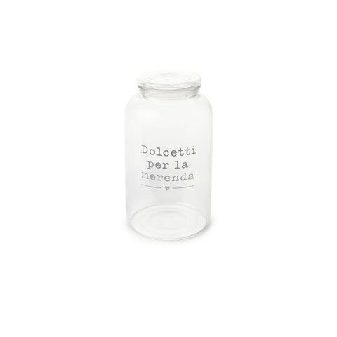 FABRIC CLOUDS Jar in borosilicate with written decoration "Snack sweets" H 13x22 cm