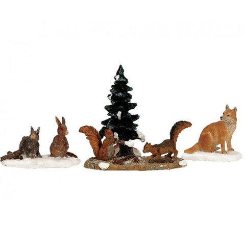 LEMAX Set 4 pezzi Animali "Woodland Animals" in resina H6 cm