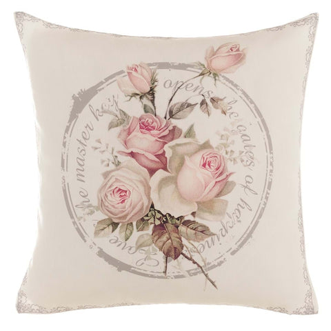 Coussin BLANC MARICLO' ROSE GARDEN fleurs ivoire et rose 45x45