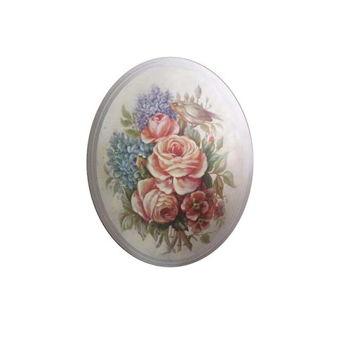 BLANC MARICLO' Oval painting with painted beige wood roses 2 variants 36x7x46 cm