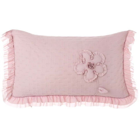 BLANC MARICLO' Set 2 pillow covers with frill and pink embroidered flower 50x80
