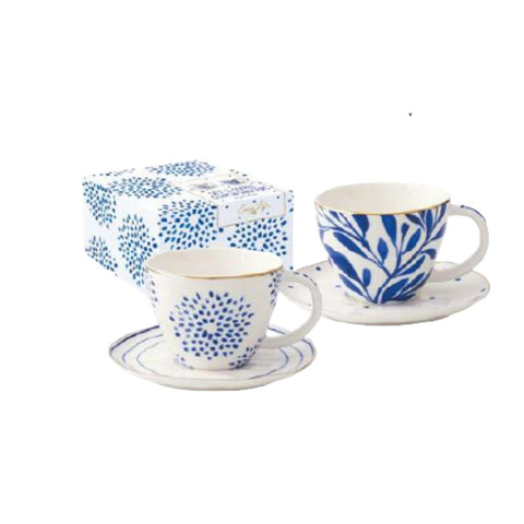 Set 2 coffee cups w/saucer in porcelain ELEGANCE blue color box 125 ml