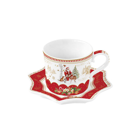 EASY LIFE Tasse à thé de Noël et soucoupe en porcelaine en coffret cadeau 250 ml