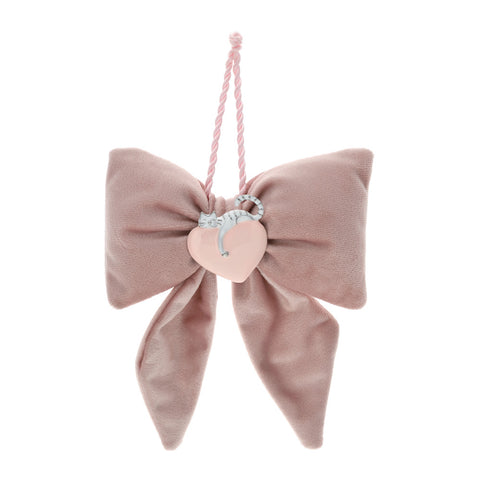 Hervit Pink velvet bow with heart and cat brooch 14x18 cm
