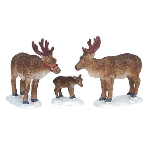 LEMAX Set tre pezzi Renne con cucciolo "Reindeer" in resina Santa'S Wonderland