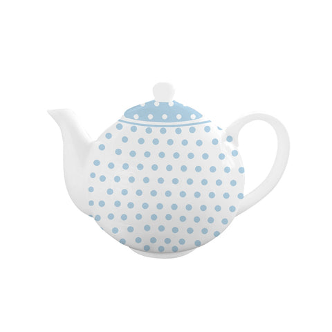 ISABELLE ROSE Teapot in fine white bon china porcelain with light blue polka dots 1 liter