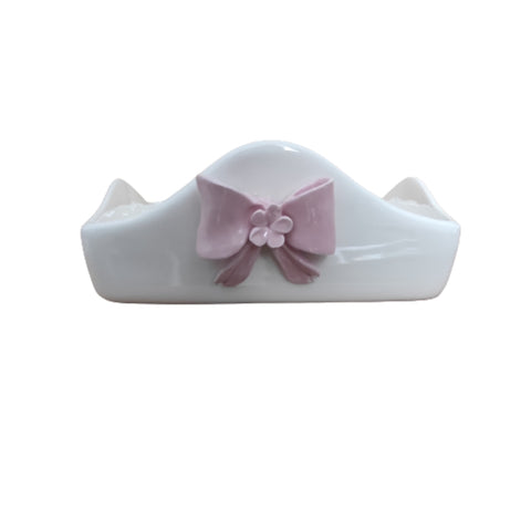 NALI' White porcelain napkin holder with pink bow 22x6 cm LF03ROSA