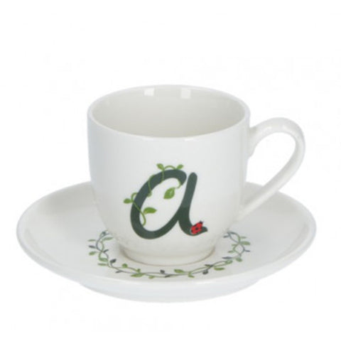 LA PORCELLANA BIANCA Espresso cup with saucer letter A in porcelain "Solo Tua" 90 cc