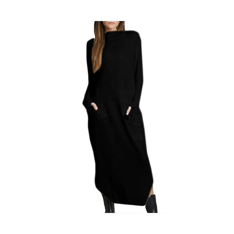 VICOLO TRIVELLI Black long-sleeved knit dress with pockets