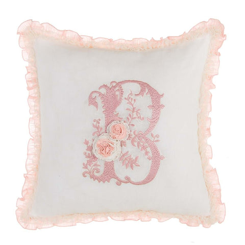 BLANC MARICLO' Cushion number "B" SENTIMENT white and pink linen 45x45 cm
