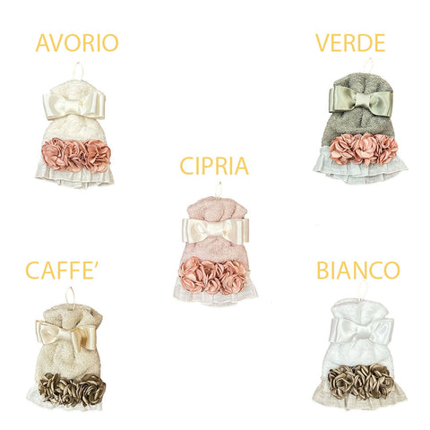 FIORI DI LENA Petit gant de toilette invité avec applications de fleurs en simili cuir 100% made in Italy 5 variantes L 30x30 cm