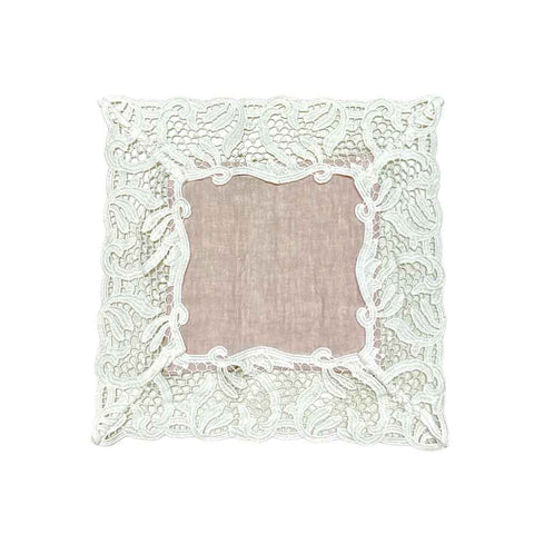 CHARME Set of two pink linen doilies with white lace edges made in Italy 20x30 cm