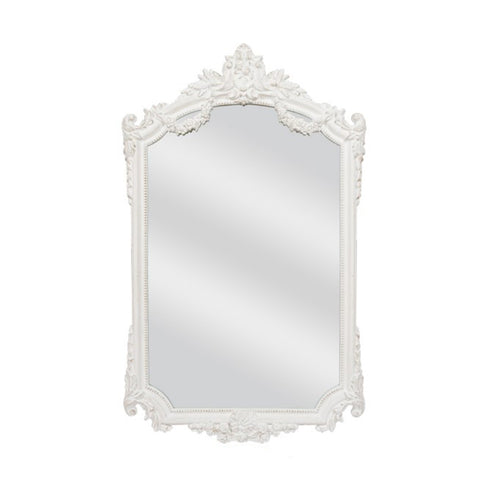 COCCOLE DI CASA Rectangular wall mirror in polyresin "Sam" with vintage Shabby Chic antique effect white damask frame 86x140 cm