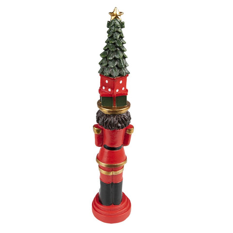 Clayre &amp; Eef Décoration de Noël casse-noisette rouge avec sapin en polyrésine 5x5x25 cm