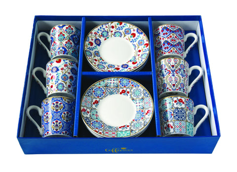 EASY LIFE LOVE Set de 6 tasses à café et soucoupes bleues 100 ml R0126#IZNI