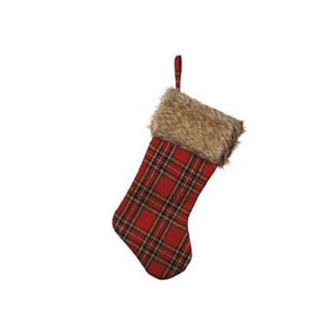 GOODWILL Calza natalizia decoro da appendere con pelliccia tartan lana H50,5 cm