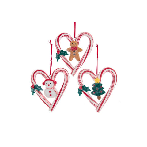 Kurt S. Adler Heart shaped candy canes to hang for Christmas tree 3 variants 10 cm