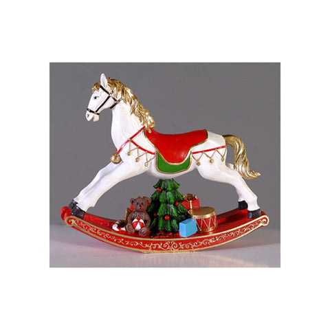 VETUR Décoration de Noël cheval à bascule avec cadeaux et cadeaux en résine 25 cm