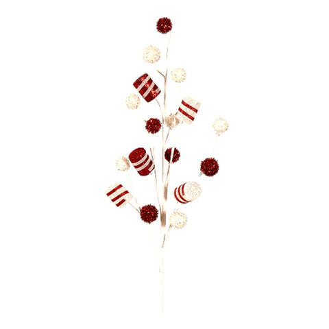 Branche de décoration de Noël VETUR avec des guimauves rouges et blanches 80 cm