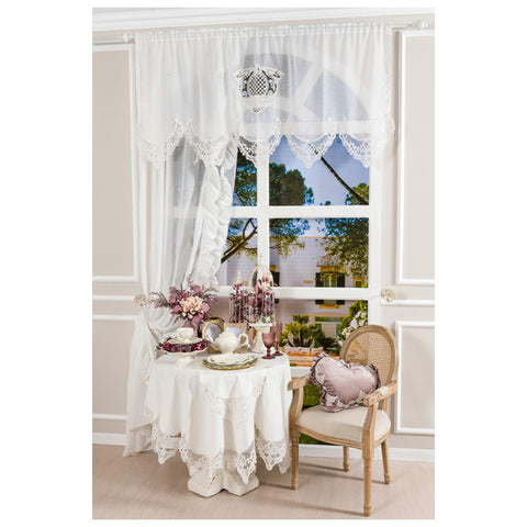 COCCOLE DI CASA Shabby Chic "Luna" white panama window curtain with lace and cotton 180x90 cm