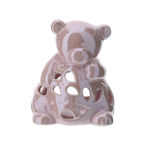HERVIT Perforated teddy bear candle holder rose porcelain holder H12 cm