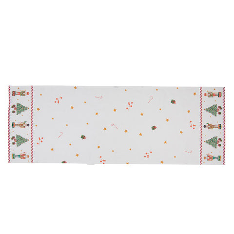 Chemin de table de Noël Clayre &amp; Eef avec casse-noix rectangulaire blanc et rouge en coton 50x140 cm