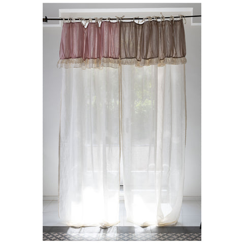 L'ATELIER 17 Bedroom window curtain in linen blend with valance and san gallo lace, Raphaelle Shabby Chic Collection 7 variants 140x290 cm