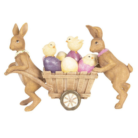 CLAYRE & EEF Set 2 conigli Pasqua con carretti uova e pulcini rosa 21x6x14 cm