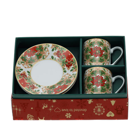 HERVIT Coffret 2 tasses et soucoupes coffret cadeau NOËL idée faveur mariage 9x5 cm