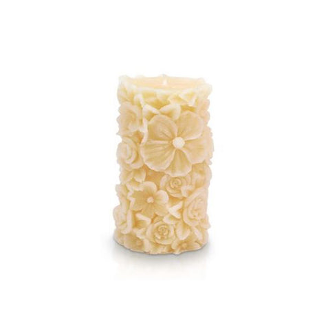 CERERIA PARMA Snot flowery small ivory wax decorative candle Ø6,5 H10 cm