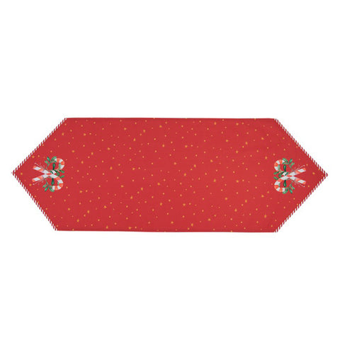 Clayre &amp; Eef Christmas runner with red cotton candy canes 50x160 cm