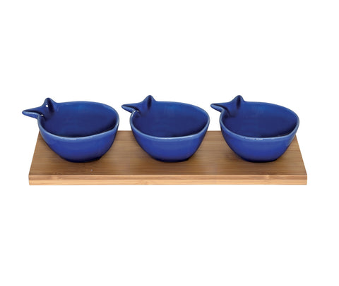 EASY LIFE Set aperitivo c/3 ciotoline forma pesce in porcellana SEA FRIENDS BLU