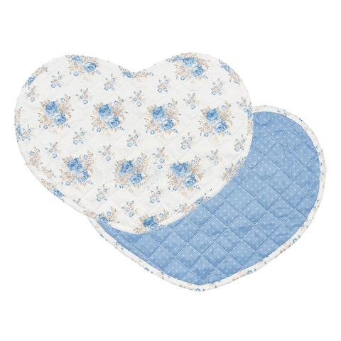 FABRIC CLOUDS Set 2 placemats white heart with light blue flowers 50cm