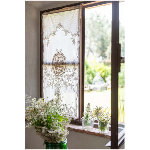 Blanc Mariclò Lot de deux rideaux en verre en coton beige "Dentelle" Shabby 60x160 cm
