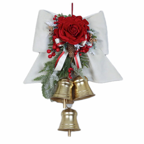 FIORI DI LENA Noeud en velours avec décoration de Noël et trois cloches L 51 H 55 cm